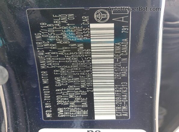 2T1BURHE9JC045186 2018 TOYOTA COROLLA Black VIN կոդի պիտակի տեսք