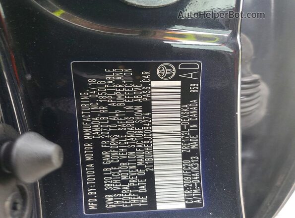 2T1BURHE9JC094274 2018 TOYOTA COROLLA Black 