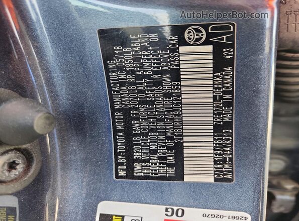 2T1BURHE9JC121859 2018 TOYOTA COROLLA Blue 