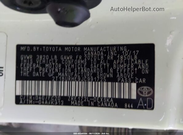 2T1BURHE9JC991725 2018 TOYOTA COROLLA White Widok komory silnika