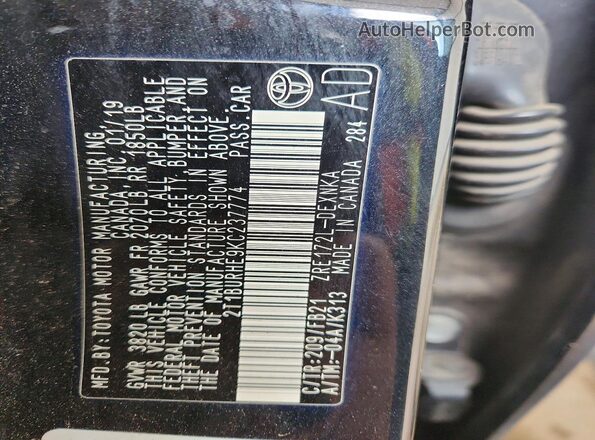 2T1BURHE9KC237774 2019 TOYOTA COROLLA Black 