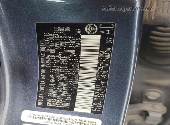 2T1BURHEXGC652710 2016 TOYOTA COROLLA Gray 