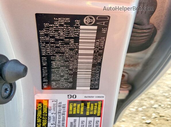 2T1BURHEXGC714154 2016 TOYOTA COROLLA Серебряный Вид наклейки с VIN-кодом