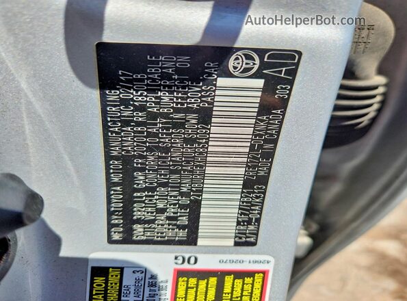 2T1BURHEXHC854092 2017 TOYOTA COROLLA Silver 