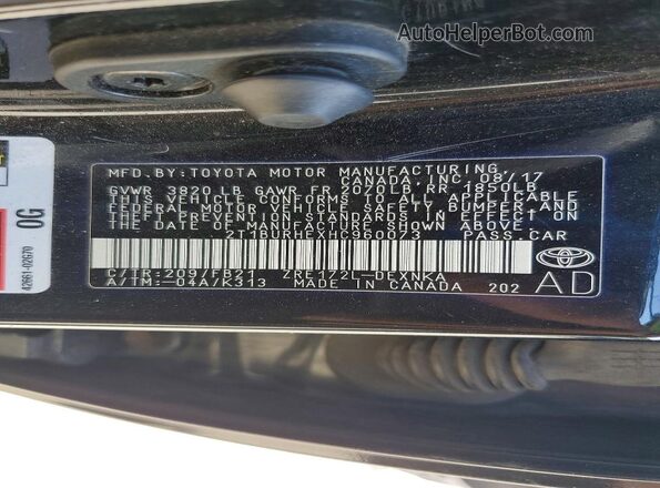 2T1BURHEXHC960073 2017 TOYOTA COROLLA Black 