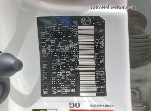 2T1BURHEXJC029126 2018 TOYOTA COROLLA White 