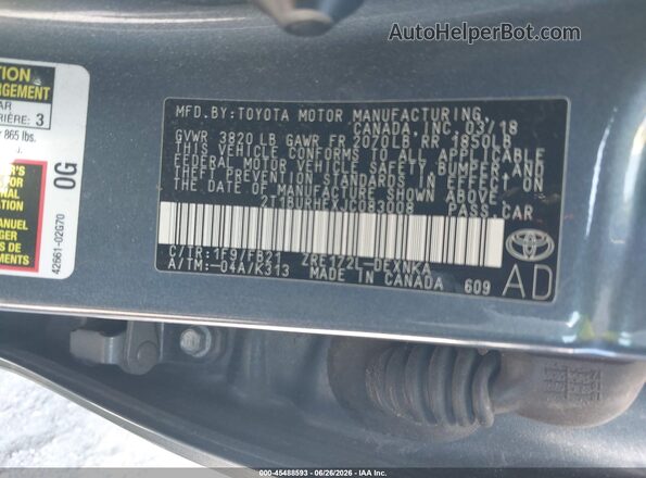 2T1BURHEXJC083008 2018 TOYOTA COROLLA Navy Շարժիչի բաժամունքի տեսք