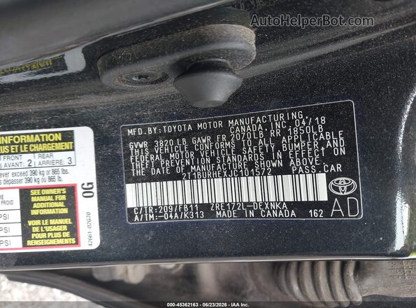 2T1BURHEXJC101572 2018 TOYOTA COROLLA Black Շարժիչի բաժամունքի տեսք