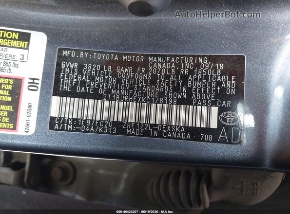 2T1BURHEXKC178198 2019 TOYOTA COROLLA Серый Вид подкапотного пространства