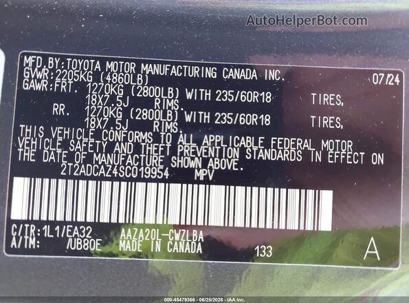 2T2ADCAZ4SC019954 2025 LEXUS NX 250 Gray Widok komory silnika