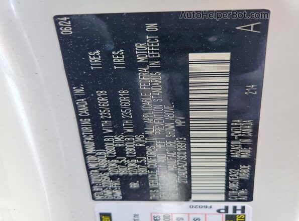 2T2ADCAZ7SC018913 2025 LEXUS NX White VIN კოდის სტიკერის ხედი