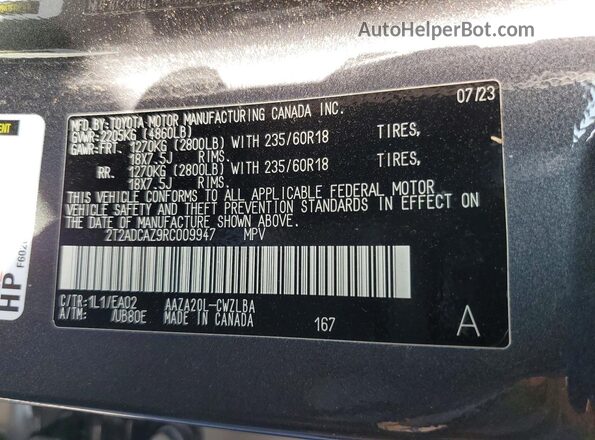 2T2ADCAZ9RC009947 2024 LEXUS NX Gray Vista de la etiqueta del VIN