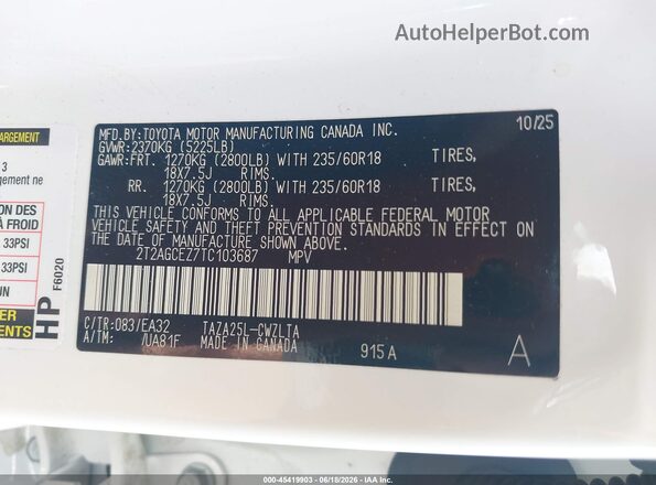 2T2AGCEZ7TC103687 2026 LEXUS NX 350 White Widok komory silnika