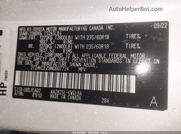 2T2AKCEZ9NC007724 2022 LEXUS NX 350H White Շարժիչի բաժամունքի տեսք
