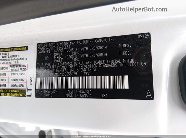 2T2BAMBA2SC058179 2025 LEXUS RX 350 White Vista del compartimento del motor
