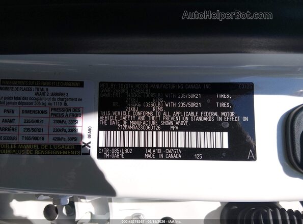 2T2BAMBA2SC060126 2025 LEXUS RX 350 White Engine compartment view