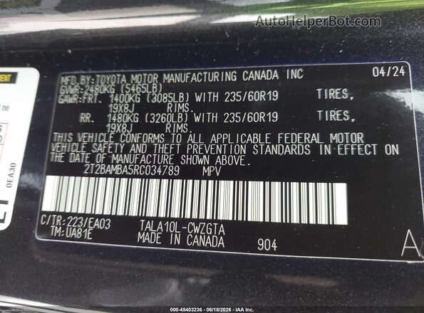 2T2BAMBA5RC034789 2024 LEXUS RX 350 Black Vista del compartimento del motor