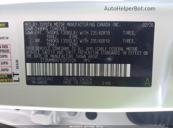 2T2BAMBA5TC073129 2026 LEXUS RX 350 White ძრავის განყოფილების ხედი