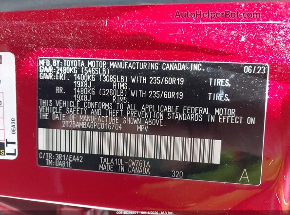 2T2BAMBA6PC016704 2023 LEXUS RX 350 Burgundy Engine compartment view