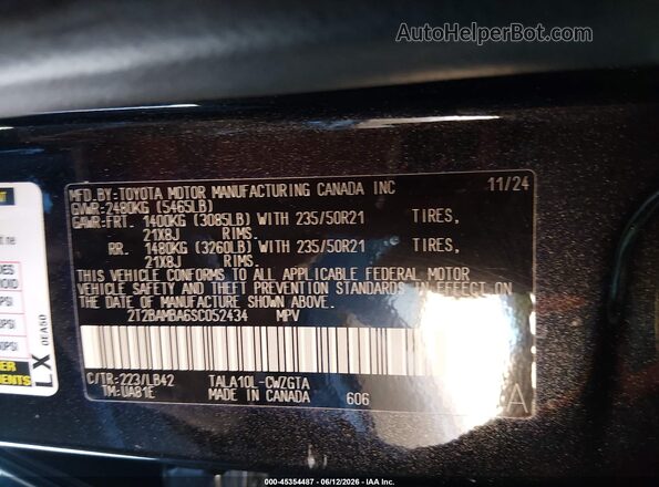 2T2BAMBA6SC052434 2025 LEXUS RX 350 Black Vista del compartimento del motor