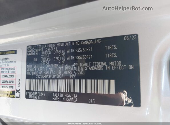 2T2BAMBA9PC015837 2023 LEXUS RX 350 White ძრავის განყოფილების ხედი
