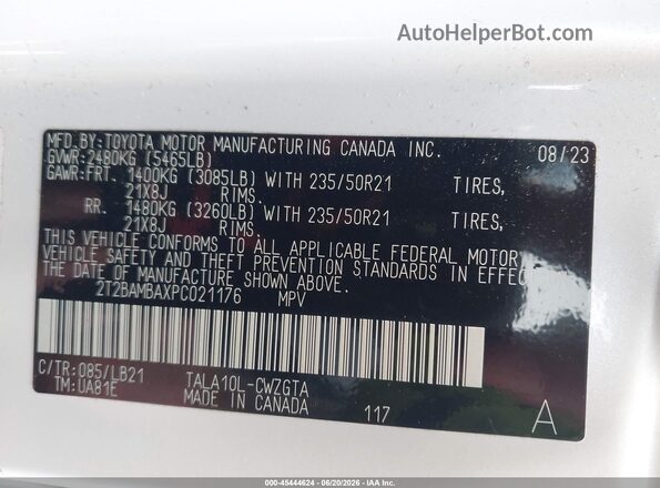 2T2BAMBAXPC021176 2023 LEXUS RX 350 White Engine compartment view