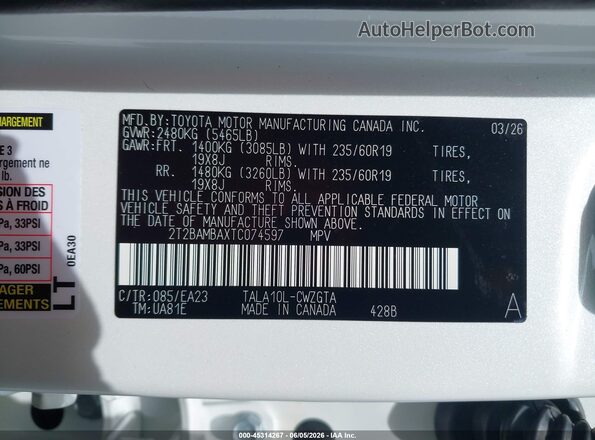 2T2BAMBAXTC074597 2026 LEXUS RX 350 White Widok komory silnika