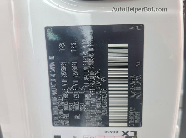 2T2BAMCA2SC123806 2025 LEXUS RX Белый Вид наклейки с VIN-кодом