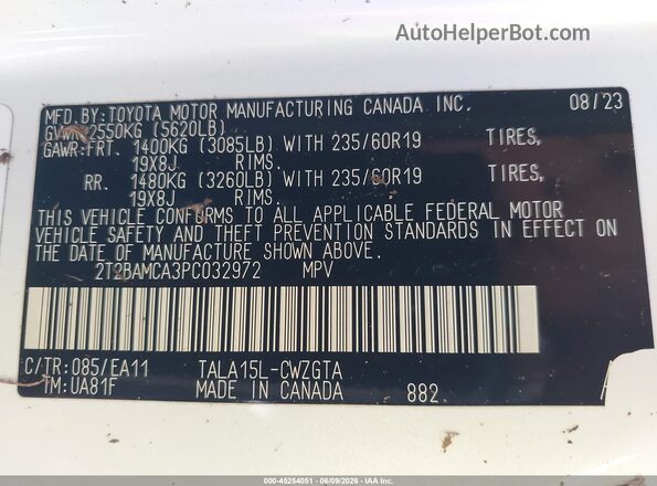 2T2BAMCA3PC032972 2023 LEXUS RX 350 Белый Вид подкапотного пространства