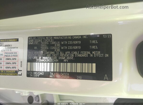 2T2BAMCA3RC053484 2024 LEXUS RX 350 White ძრავის განყოფილების ხედი