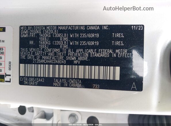 2T2BAMCA4RC048049 2024 LEXUS RX 350 White Widok komory silnika