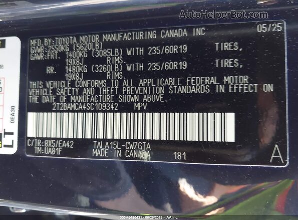 2T2BAMCA4SC109342 2025 LEXUS RX 350 Dark Blue Շարժիչի բաժամունքի տեսք