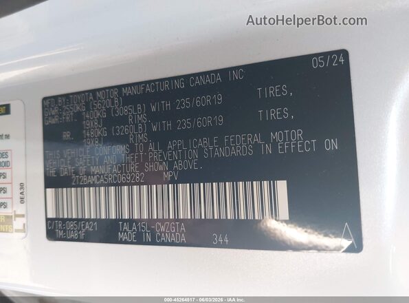 2T2BAMCA5RC069282 2024 LEXUS RX 350 White Vista del compartimento del motor