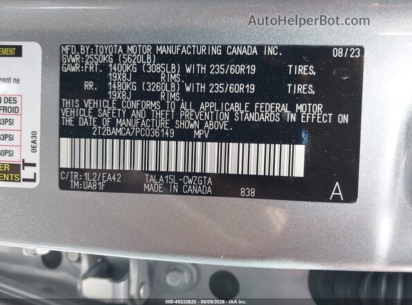 2T2BAMCA7PC036149 2023 LEXUS RX 350 White Շարժիչի բաժամունքի տեսք