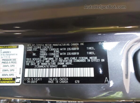 2T2BAMCA7SC109402 2025 LEXUS RX 350 Gray Widok komory silnika