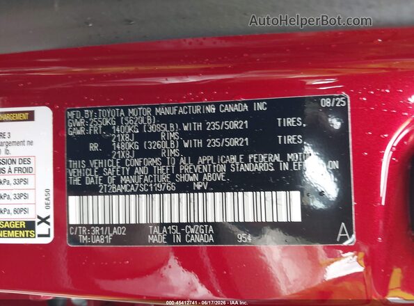 2T2BAMCA7SC119766 2025 LEXUS RX 350 Red Engine compartment view