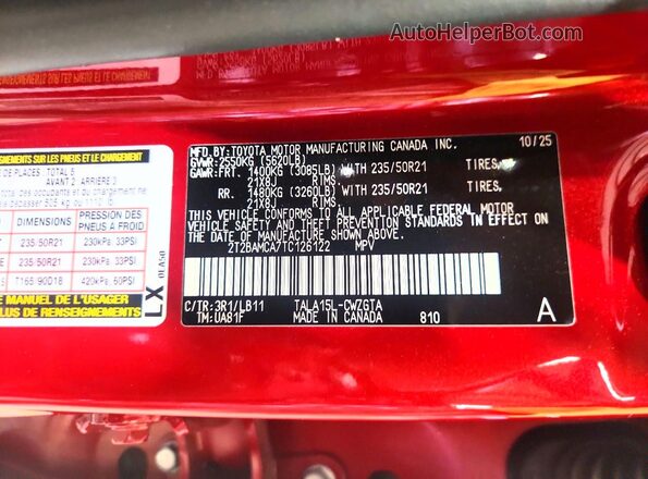 2T2BAMCA7TC126122 2026 LEXUS RX Red 