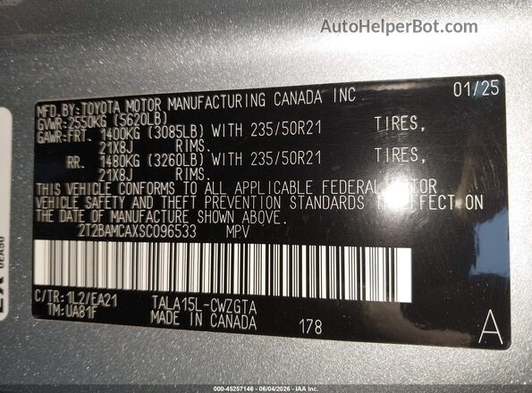 2T2BAMCAXSC096533 2025 LEXUS RX 350 Gray Widok komory silnika