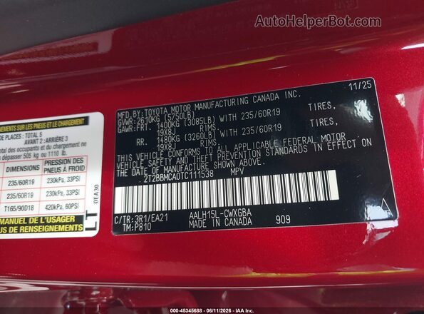 2T2BBMCA0TC111538 2026 LEXUS RX 350H Red Widok komory silnika