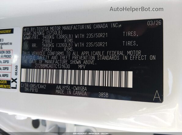2T2BBMCA0TC131630 2026 LEXUS RX 350H White Engine compartment view