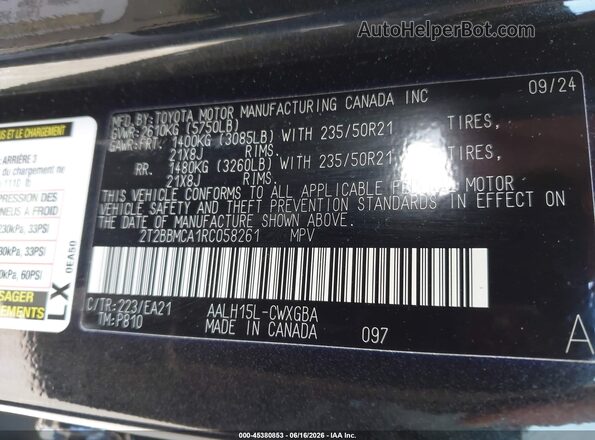 2T2BBMCA1RC058261 2024 LEXUS RX 350H Black Вид підкапотного простору