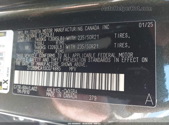 2T2BBMCA1SC074885 2025 LEXUS RX 350H Green Vista del compartimento del motor