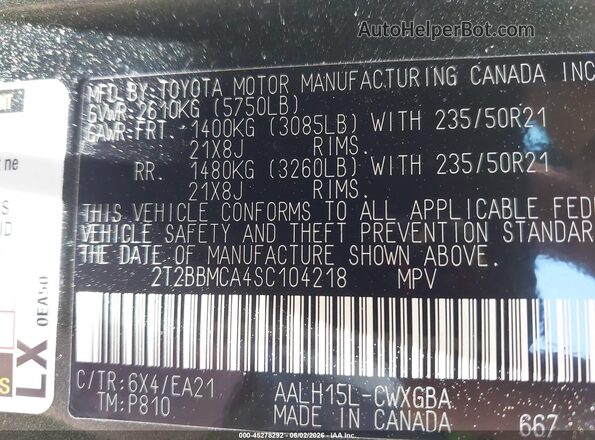 2T2BBMCA4SC104218 2025 LEXUS RX 350H Green Vista del compartimento del motor