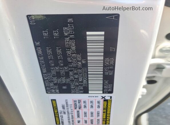 2T2BBMCA5SC072203 2025 LEXUS RX White Вид наклейки з VIN-кодом