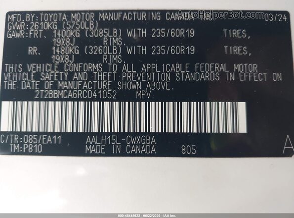 2T2BBMCA6RC041052 2024 LEXUS RX 350H White Вид підкапотного простору