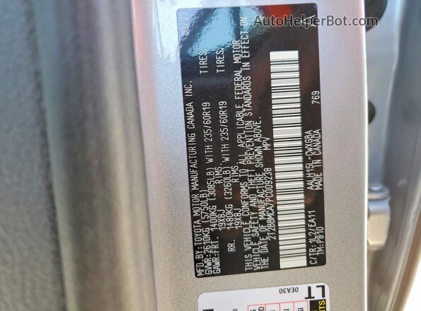 2T2BBMCA7PC009238 2023 LEXUS RX Silver VIN კოდის სტიკერის ხედი