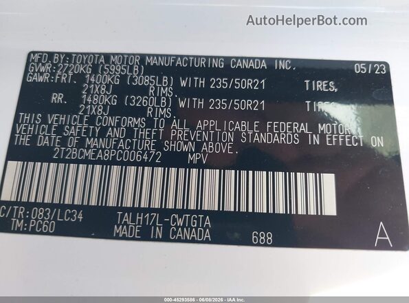 2T2BCMEA8PC006472 2023 LEXUS RX 500H White Engine compartment view