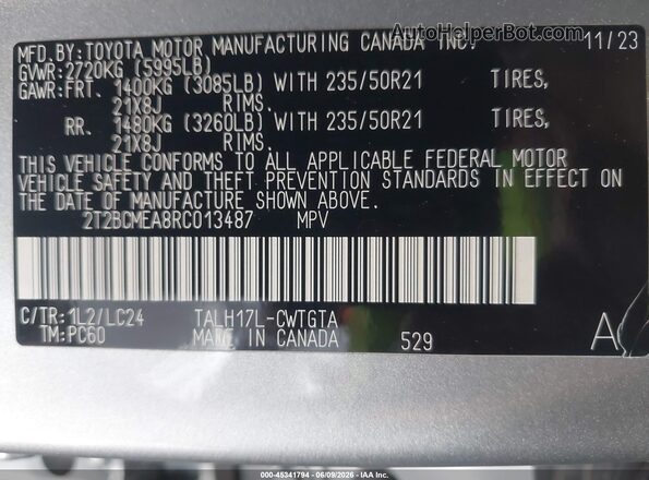 2T2BCMEA8RC013487 2024 LEXUS RX 500H Silver Widok komory silnika