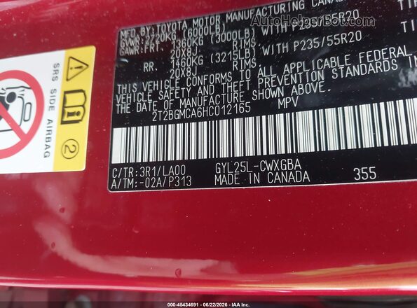 2T2BGMCA6HC012165 2017 LEXUS RX 450H Красный Вид подкапотного пространства