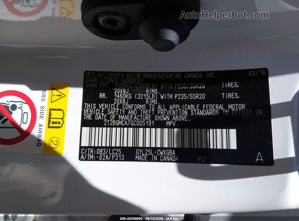 2T2BGMCA7GC005191 2016 LEXUS RX 450H White 